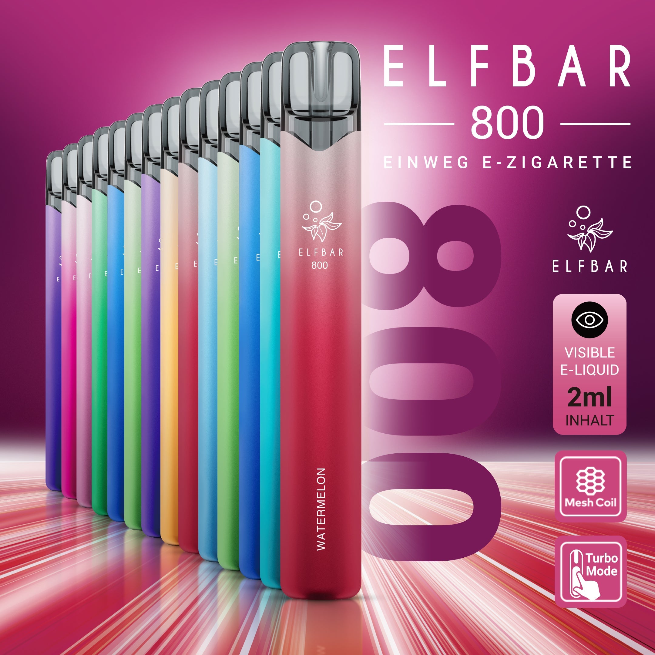 elfbar 800 turbo NICOTINE-FREE Disposable E-Cigarettes Elfbar Liquid alle vape sorten elf bar Sorte:Strawberry Raspberry Cherry Ice Elf Bar 600 Disposable