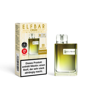 ELFBAR CR600 Einweg E-Zigarette Pineapple Ice, gelb-grüne Kristalloptik, 20mg Nikotin, 600 Züge, mit Verpackung.