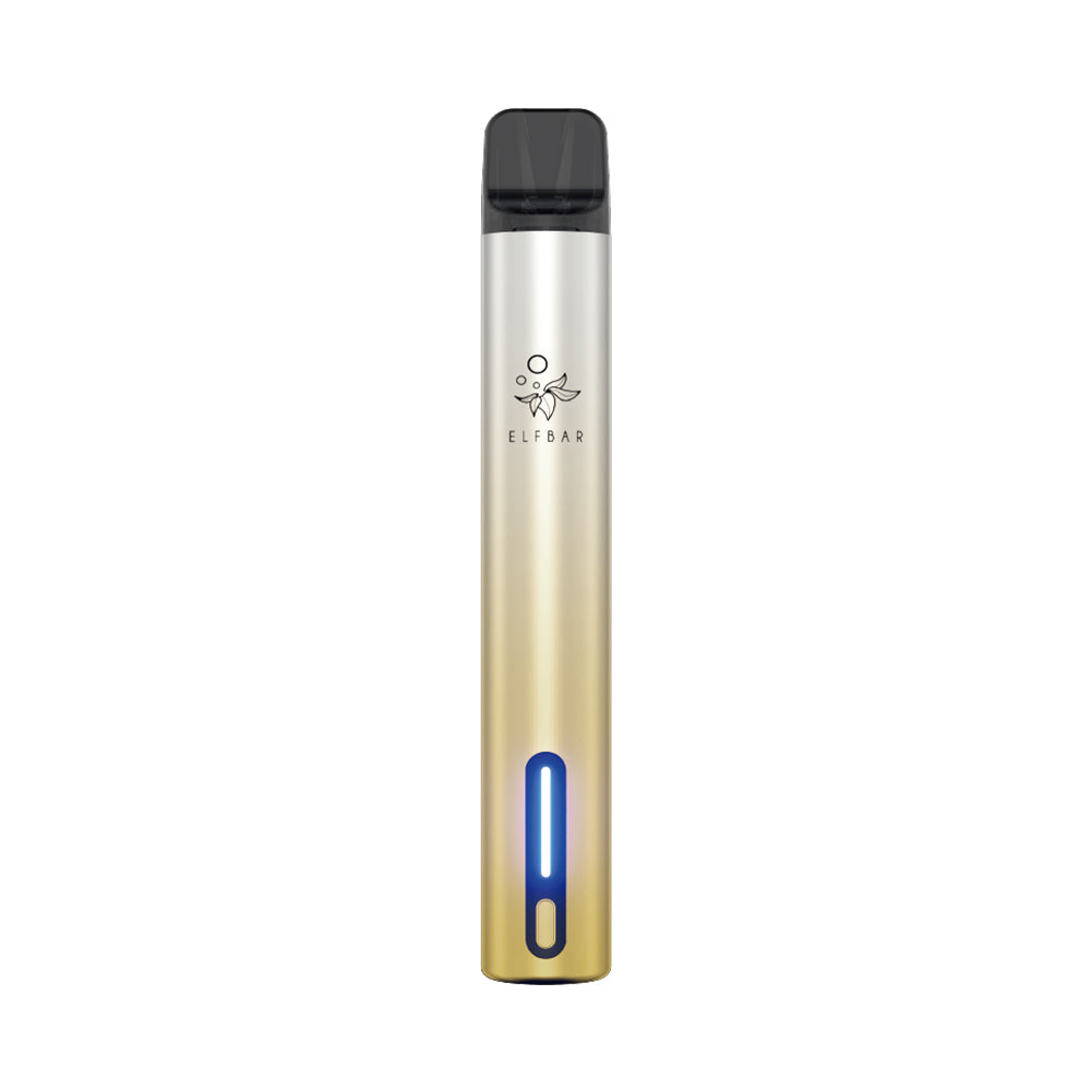 ELFA TURBO Kit Aurora Gold E-Zigarette mit beleuchtetem blauem Element und ELFA® Logo. Img