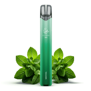 ELFBAR 800 Menthol Einweg-Vape-Gerät in Mintgrün mit Minzblättern, 20mg Nikotinsalz, 800 Züge.
