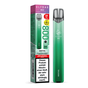 ELFBAR 800 Menthol Einweg-E-Zigarette mintgrün mit 20mg Nikotingehalt, Produktansicht & Verpackung.