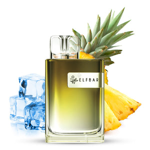 ELFBAR CR600 Pineapple Ice Einweg E-Zigarette mit Ananasstücken und Eiswürfeln.