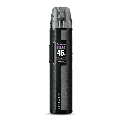 Schwarzes ELFBAR ELFX Pro E-Zigaretten-Kit mit 45W Leistung und 0,96" Farbdisplay.