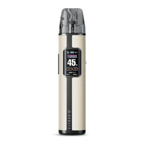 ELFBAR ELFX Pro Akkuträger in Creme mit 45W Leistung und Farbdisplay, Dual Mesh Coil Technologie.