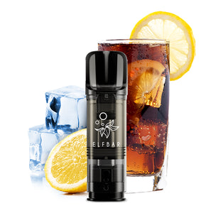 ELFA Prefilled Pod Cola mit Eiswürfeln, Zitrone und Glas Cola. 20mg Nikotin.