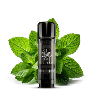 ELFA Prefilled Pod Menthol | Transparenter schwarzer Pod mit Menthol-Design und Minzblättern im Hintergrund | ELFBAR.