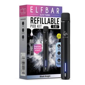 ELFA TURBO Kit Black Knight E-Zigarette mit 0.8 Ohm Pod, Ladestandanzeige und Turbo-Modus.