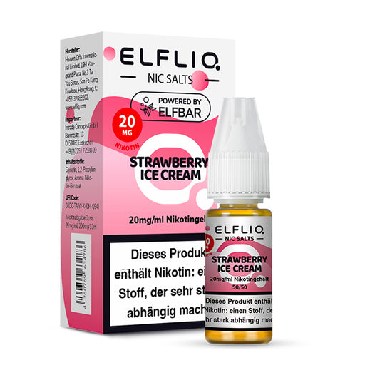 ELFLIQ Strawberry Ice Cream 10ml Liquidflasche, 20mg Nikotingehalt, Produktansicht. Img