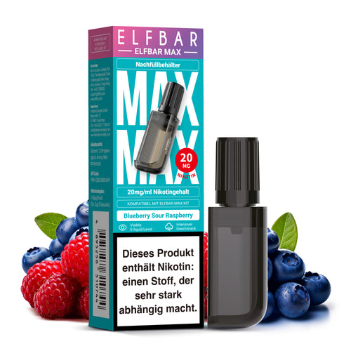 ELFBAR MAX Nachfüllbehälter Blueberry Sour Raspberry, 20mg Nikotin, für ELFA MAX Kit.