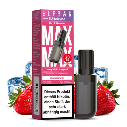 ELFBAR MAX Nachfüllbehälter Strawberry Ice 20mg/ml, kompatibel mit ELFA MAX Kit, 10ml E-Liquid.
